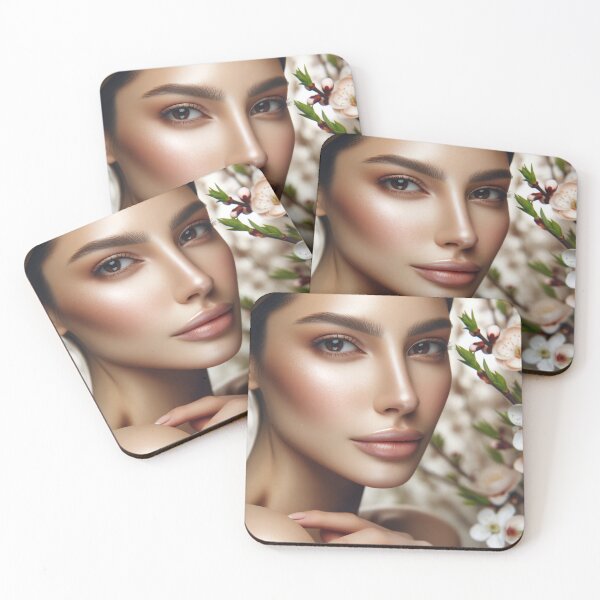 Item preview, Portrait of a woman with natural makeup highlighting her unique features, surrounded by a soft blur of spring flowers designed and sold by AndreaMart.