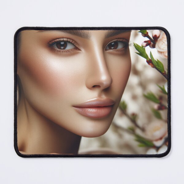 Item preview, Portrait of a woman with natural makeup highlighting her unique features, surrounded by a soft blur of spring flowers designed and sold by AndreaMart.