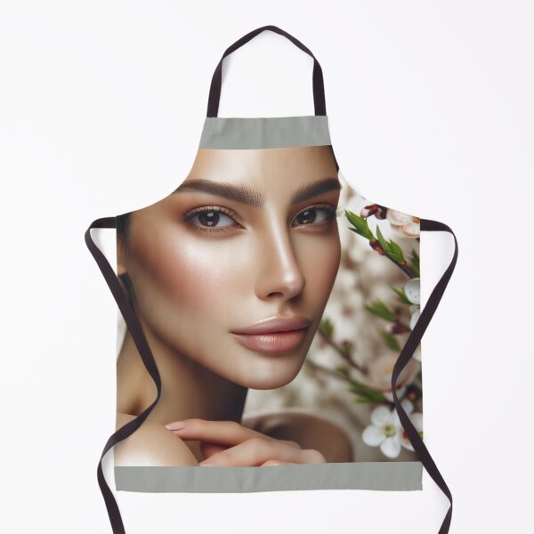 Item preview, Portrait of a woman with natural makeup highlighting her unique features, surrounded by a soft blur of spring flowers designed and sold by AndreaMart.