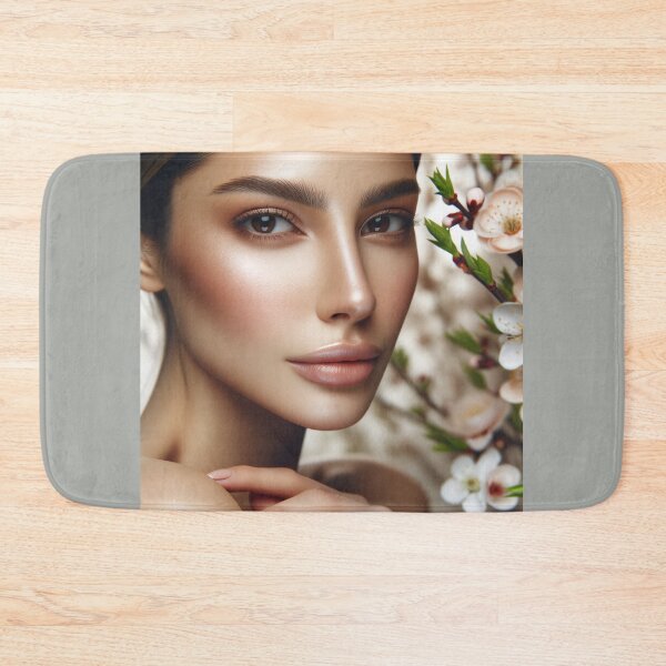 Item preview, Portrait of a woman with natural makeup highlighting her unique features, surrounded by a soft blur of spring flowers designed and sold by AndreaMart.