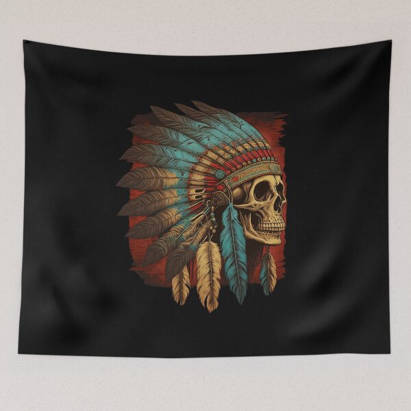Item preview, Native American Chief Headdress Biker Skull Motorcycle designed and sold by honesttiger.