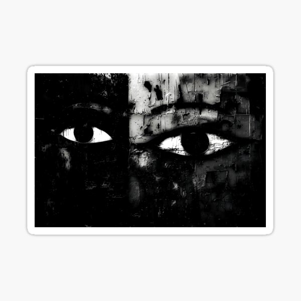 Black and White, abstract eyes, abstract painting with black background, cinematic art Sticker