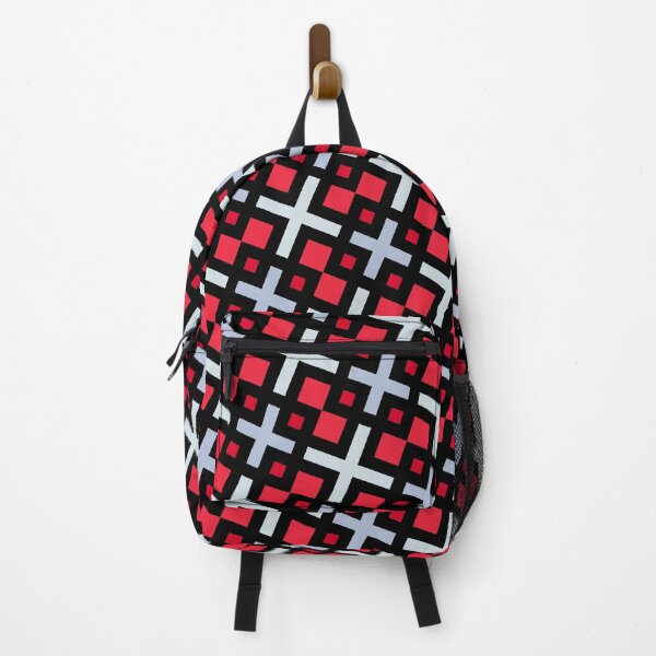 Item preview, Red Grey & White Plus & Squares Black Ornaments Pattern designed and sold by Alchemy-A-La-G.