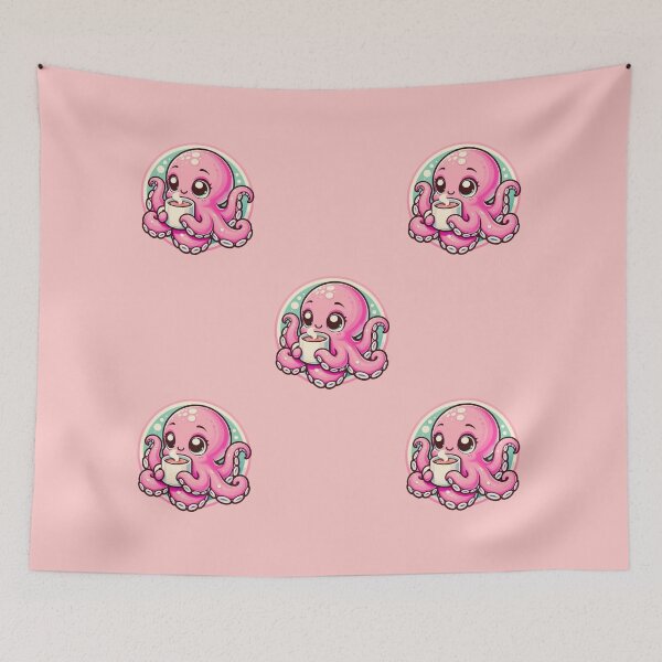 Item preview, Kawaii pink octopus drinking coffee designed and sold by BigfeetLittlepaws.