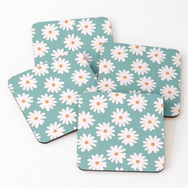 Item preview, White, Orange and Acqua Blue Doodle Daisies Floral Pattern designed and sold by Marina Oliveira Studio.