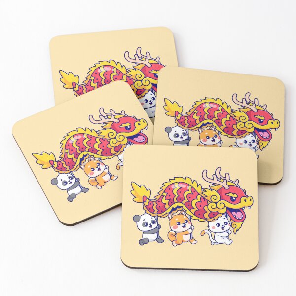 Item preview, Harmony Parade: Cute Panda, Shiba Inu, Dog, Cat Bring Chinese Dragon Barongsai Cartoon Vector Icon" designed and sold by hjian8219.