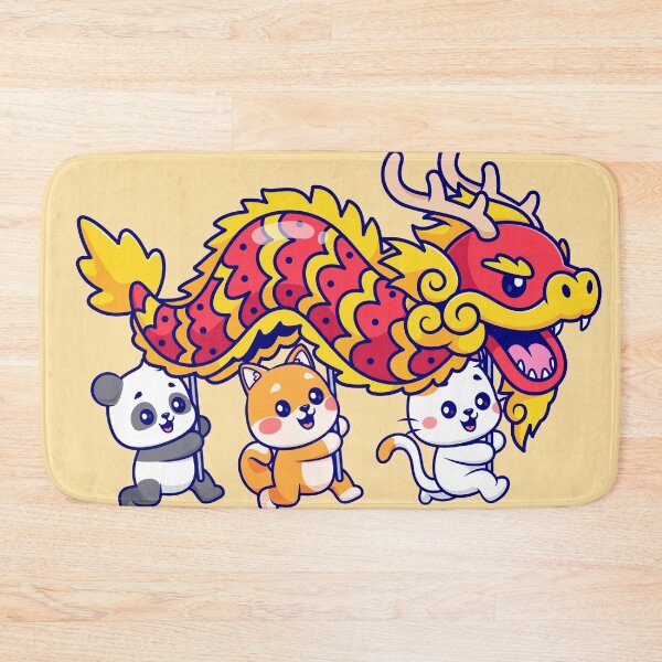 Item preview, Harmony Parade: Cute Panda, Shiba Inu, Dog, Cat Bring Chinese Dragon Barongsai Cartoon Vector Icon" designed and sold by hjian8219.