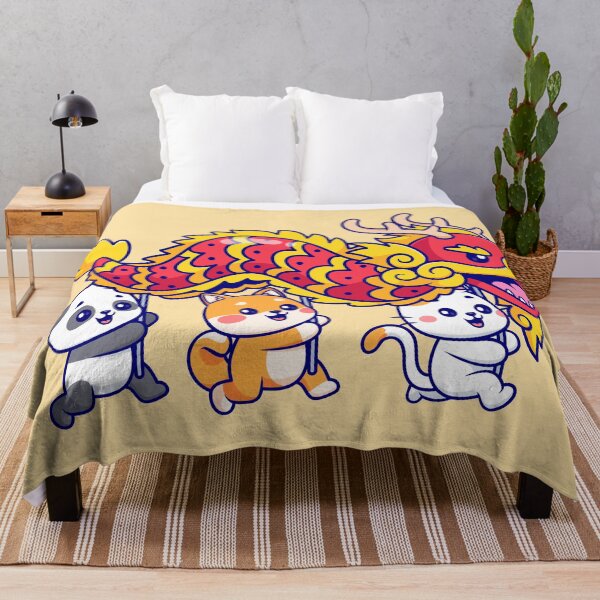 Item preview, Harmony Parade: Cute Panda, Shiba Inu, Dog, Cat Bring Chinese Dragon Barongsai Cartoon Vector Icon" designed and sold by hjian8219.