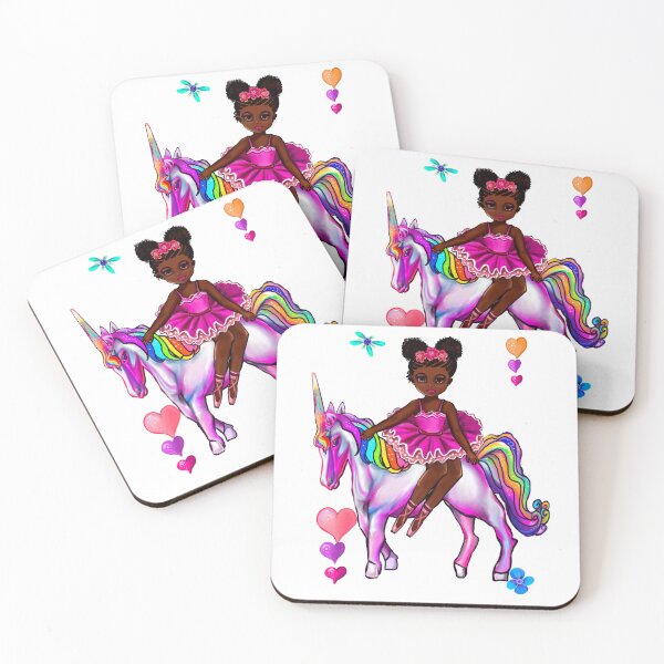 Item preview, Afro hair Princess riding a unicorn pony - black girl with curly afro hair and horse. Black princess designed and sold by Artonmytee.