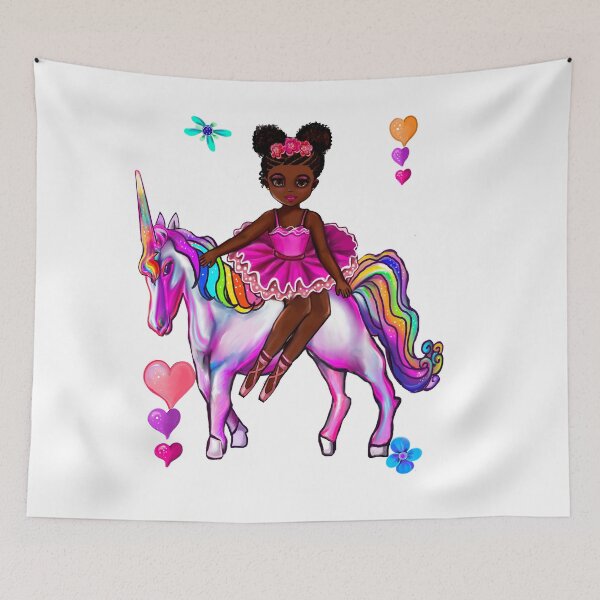 Item preview, Afro hair Princess riding a unicorn pony - black girl with curly afro hair and horse. Black princess designed and sold by Artonmytee.