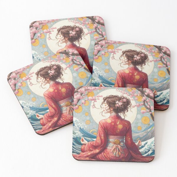 Item preview, Brown Haired Women Meditating under Cherry Blossom Tree designed and sold by HarmonyandSage.