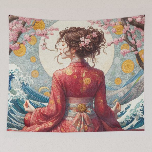 Item preview, Brown Haired Women Meditating under Cherry Blossom Tree designed and sold by HarmonyandSage.