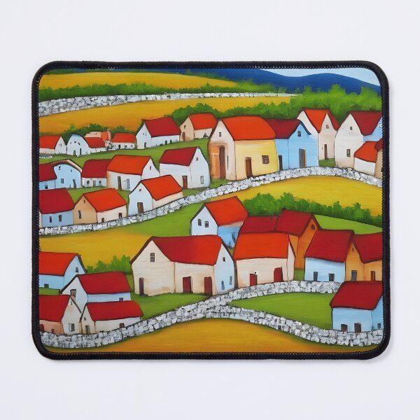 Item preview, Folk Art Village with red Roofs designed and sold by MissQuiss.