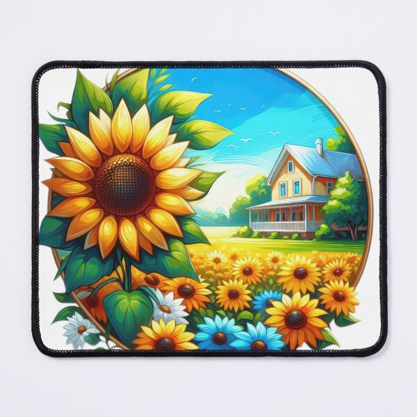 Item preview, sunflower in front of a house landscape floral flowers designed and sold by Expressions-Sel.