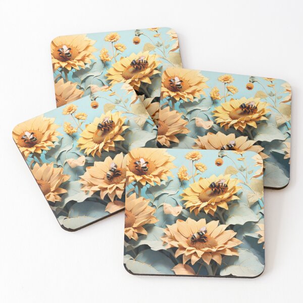 Item preview, Buzzing Blooms: Bees Pattern on Sunflowers Art designed and sold by olademar.