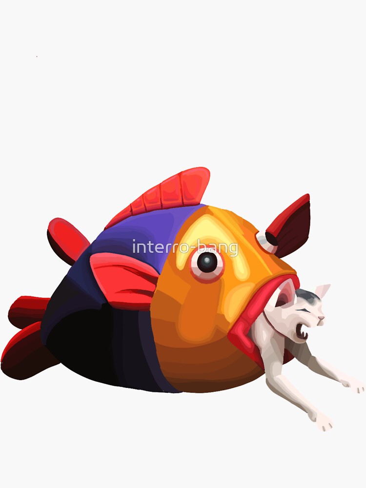 inflatable fish eating a cat | Sticker