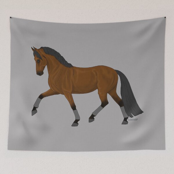 Item preview, Trotting Bay Warmblood Horse with Gray Wraps designed and sold by DappledMoon.