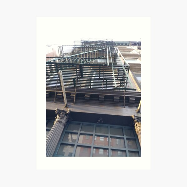 Fire escape, pompier, pompier ladder, scaling-ladder, New York, Manhattan, New York City, Skyscraper, tower block, high rise building, tower, block, high rise, building Art Print