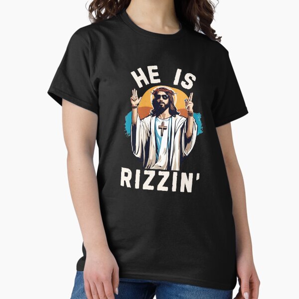 Vista previa del artículo con la obra «Él es Rizzin Meme divertido de Jesús de Pascua El Rizz», diseñado y vendido por MKCollabs.