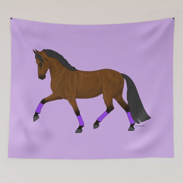 Item preview, Trotting Bay Warmblood with Purple Wraps designed and sold by DappledMoon.