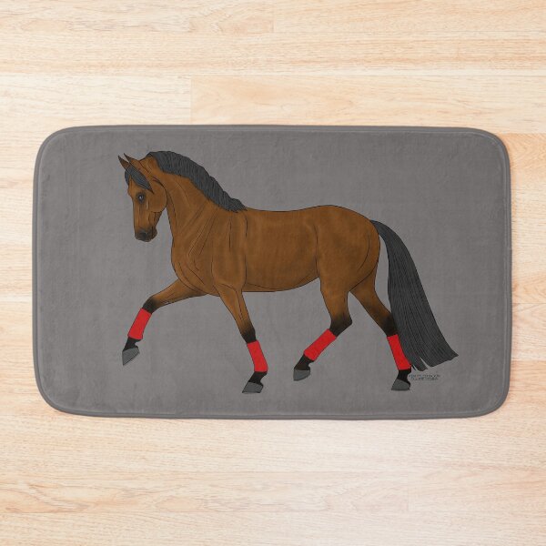 Item preview, Trotting Bay Warmblood Horse with Red Wraps designed and sold by DappledMoon.
