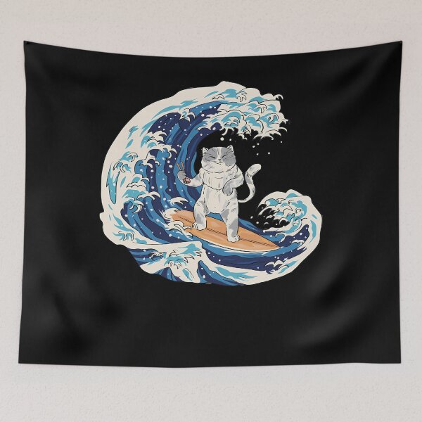 Item preview, Japanese Wave Surfing Cat With Sushi - Japan Anime Manga  designed and sold by ValerieMartinLT.