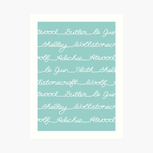 Feminist Book Author Surname Hand Written Calligraphy Lettering Pattern - Blue Art Print