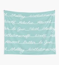 Feminist Book Author Surname Hand Written Calligraphy Lettering Pattern - Blue Wall Tapestry