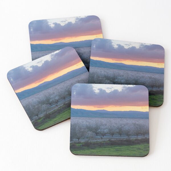 Item preview, Atmospheric Sunset over Almond Blooming Orchards in California Central Valley designed and sold by yhelfman.