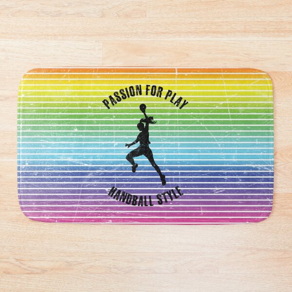 Item preview, Black silhouette of a woman with a handball against the background of rainbow stripes designed and sold by HarridanCreates.