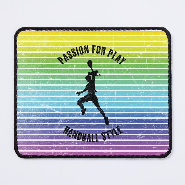 Item preview, Black silhouette of a woman with a handball against the background of rainbow stripes designed and sold by HarridanCreates.