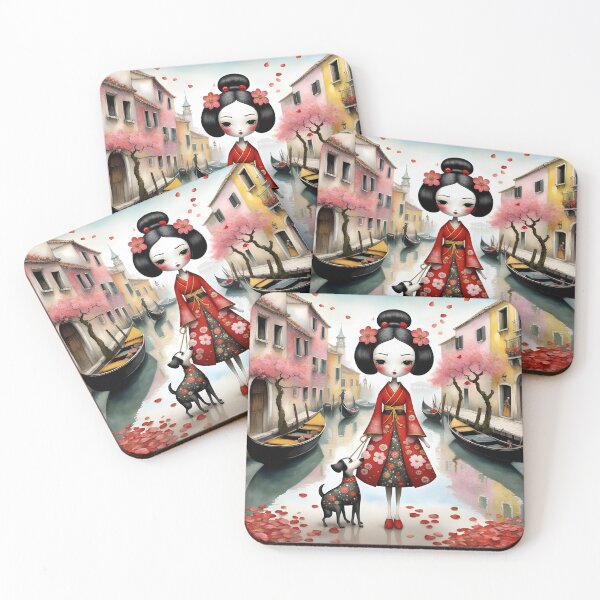Item preview, Geisha doll with dog in Venice, with gondola, Italy, Venice designed and sold by Coolparrotgirl.