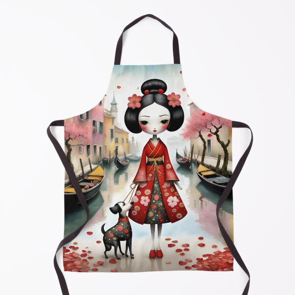 Item preview, Geisha doll with dog in Venice, with gondola, Italy, Venice designed and sold by Coolparrotgirl.
