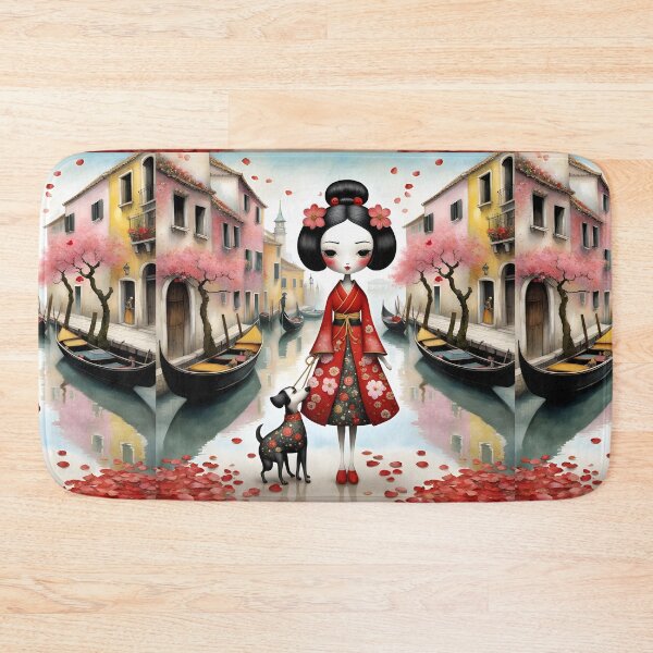 Item preview, Geisha doll with dog in Venice, with gondola, Italy, Venice designed and sold by Coolparrotgirl.