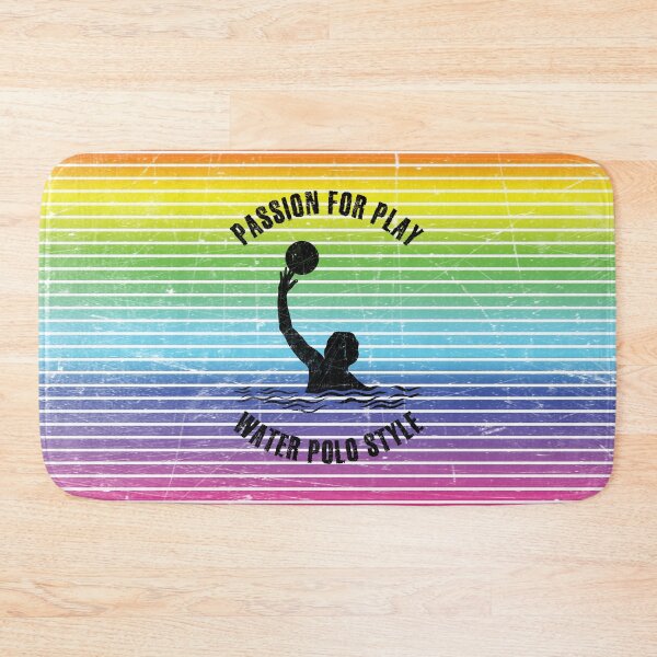 Item preview, Black silhouette of a female water polo player against the background of rainbow stripes designed and sold by HarridanCreates.