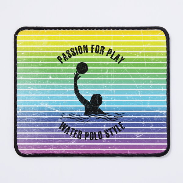 Item preview, Black silhouette of a female water polo player against the background of rainbow stripes designed and sold by HarridanCreates.