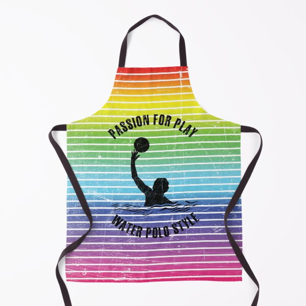 Item preview, Black silhouette of a female water polo player against the background of rainbow stripes designed and sold by HarridanCreates.