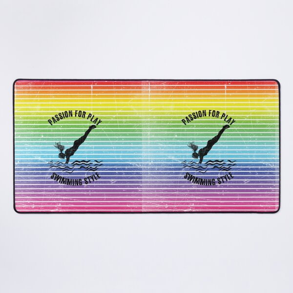 Item preview, Black silhouette of a female swimmer against the background of rainbow stripes designed and sold by HarridanCreates.