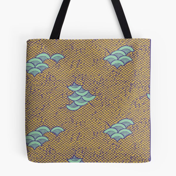 Item preview, Fish scales and waves - Japanese vintage kimono pattern designed and sold by Japan Design Prints.