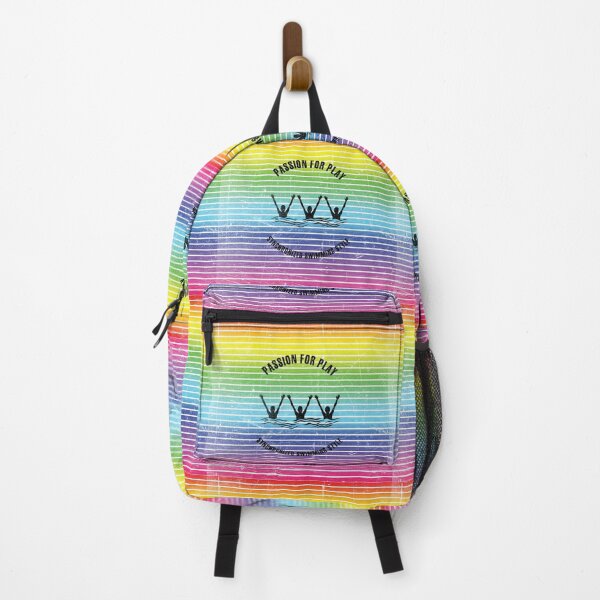 Item preview, Black silhouettes of synchronized swimmers against the background of rainbow stripes designed and sold by HarridanCreates.