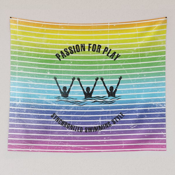 Item preview, Black silhouettes of synchronized swimmers against the background of rainbow stripes designed and sold by HarridanCreates.
