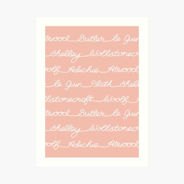 Feminist Book Author Surname Hand Written Calligraphy Lettering Pattern - Pink Art Print
