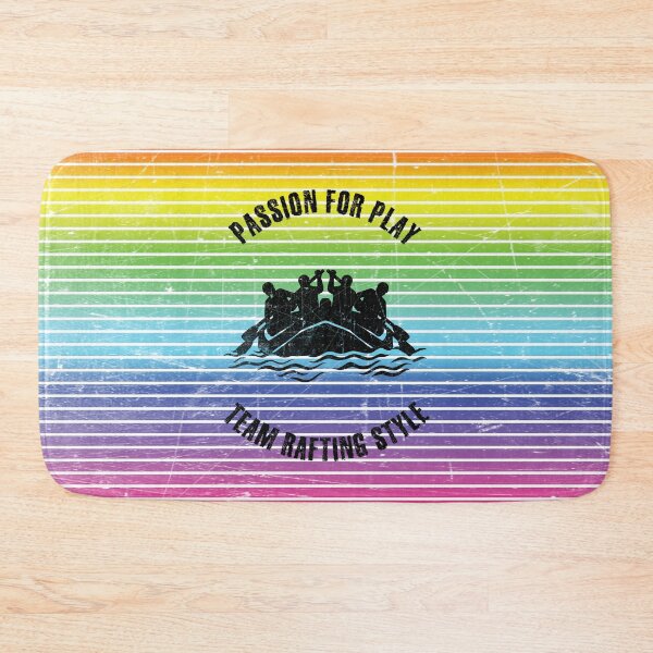 Item preview, Black silhouettes of rafting swimmers against the background of rainbow stripes designed and sold by HarridanCreates.