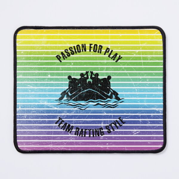 Item preview, Black silhouettes of rafting swimmers against the background of rainbow stripes designed and sold by HarridanCreates.