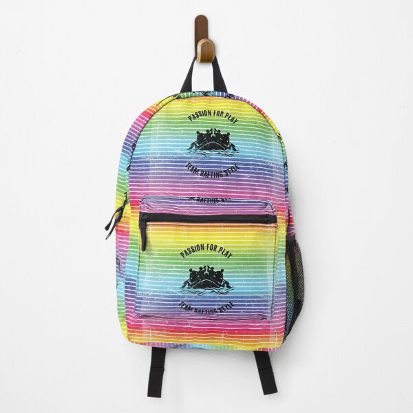 Item preview, Black silhouettes of rafting swimmers against the background of rainbow stripes designed and sold by HarridanCreates.