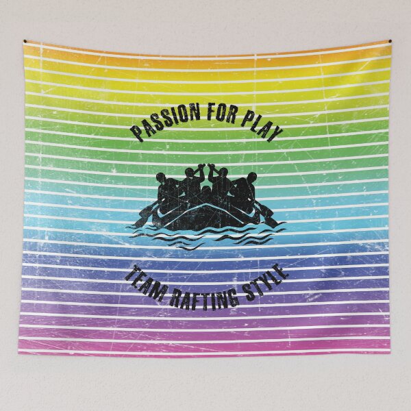 Item preview, Black silhouettes of rafting swimmers against the background of rainbow stripes designed and sold by HarridanCreates.