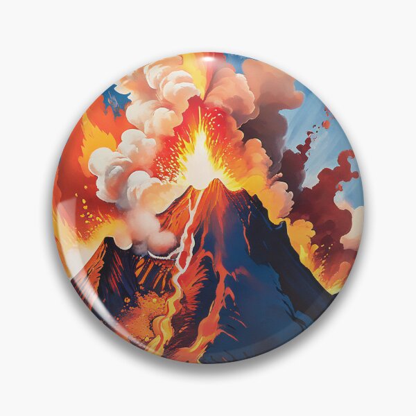 Retro Sunset Volcano Eruption Poster Pin