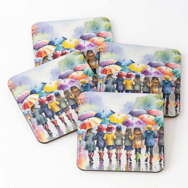 Item preview, Playful parade painting with colorful umbrellas and rain boots designed and sold by PanoramaPrints.