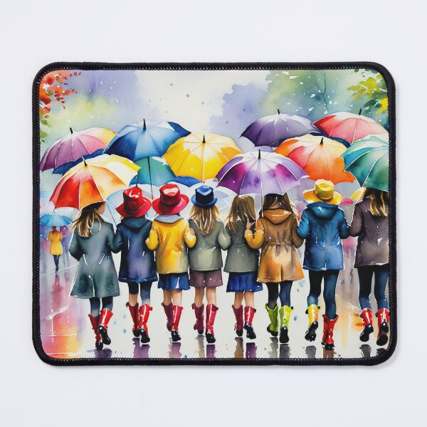 Item preview, Playful parade painting with colorful umbrellas and rain boots designed and sold by PanoramaPrints.