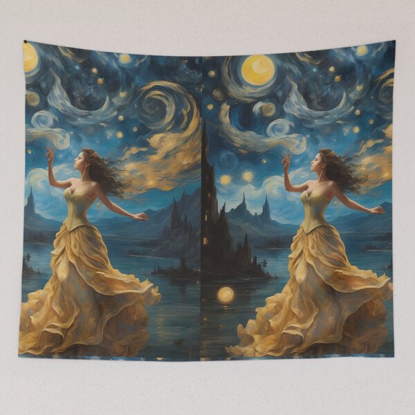 Item preview, Nocturnal Woman Reflections: Van Gogh's Ode to the Night Sky designed and sold by AdesignTEE.